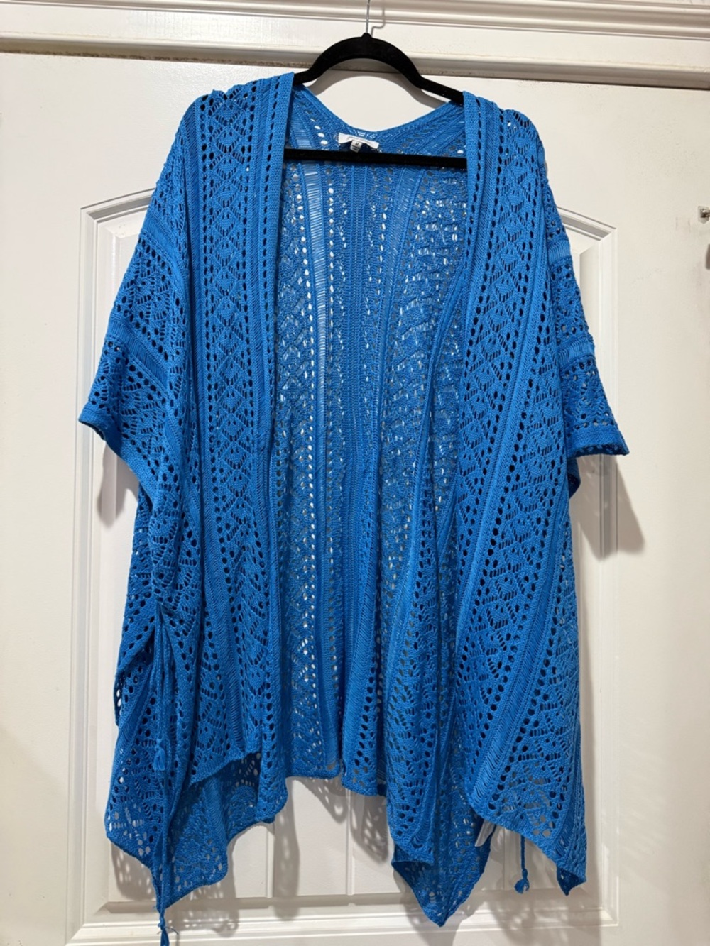 Openwork Crochet Tunic Cardigan in Vibrant Blue